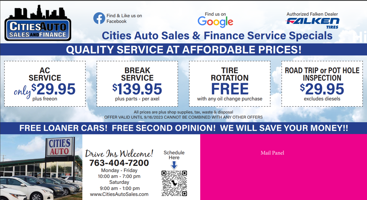 Vehicle Service Coupons 2023 Crystal MN Cities Auto Sales